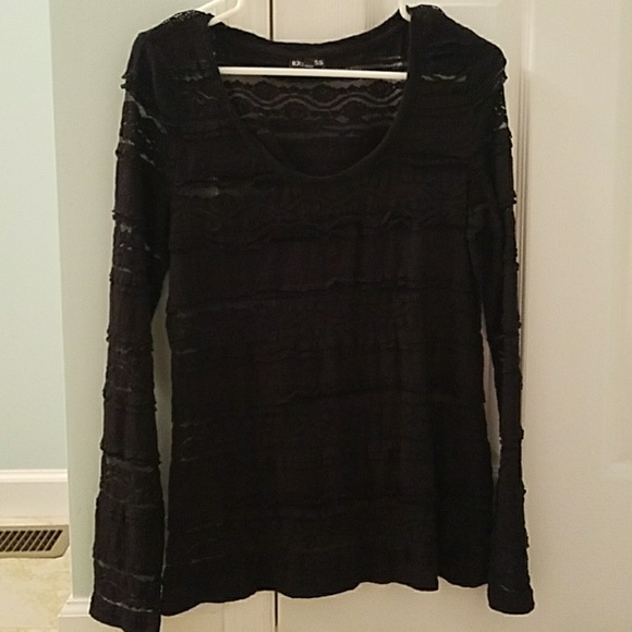 Express Tops - Black Lace Long Sleeve Shirt